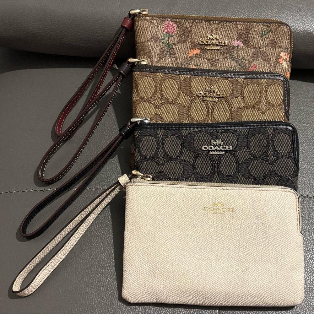 Coach Signature Wristlet Set - Brown, Black, Cream